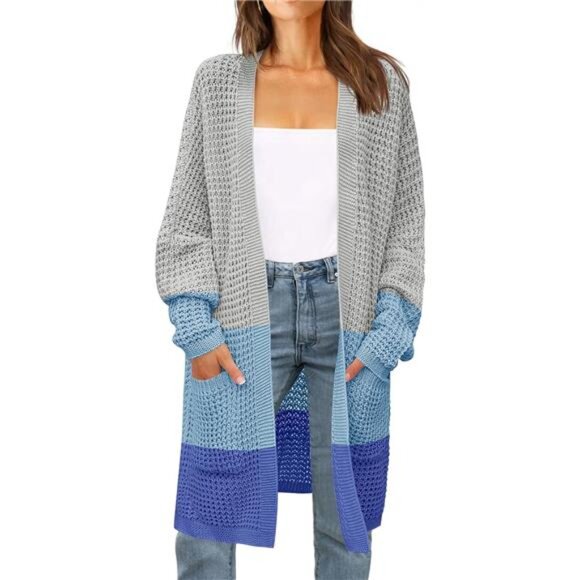 Women's 2024 Fall Long Batwing Sleeve Sweater Contrastblue - Picture 1 of 6